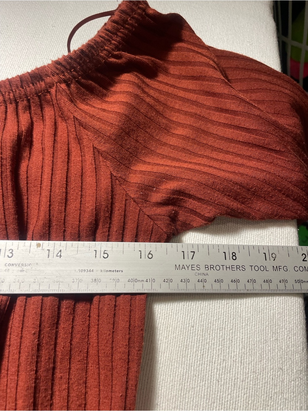 Button-Front Ribbed Long Sleeve Dress - Rust - Picture 6 of 7